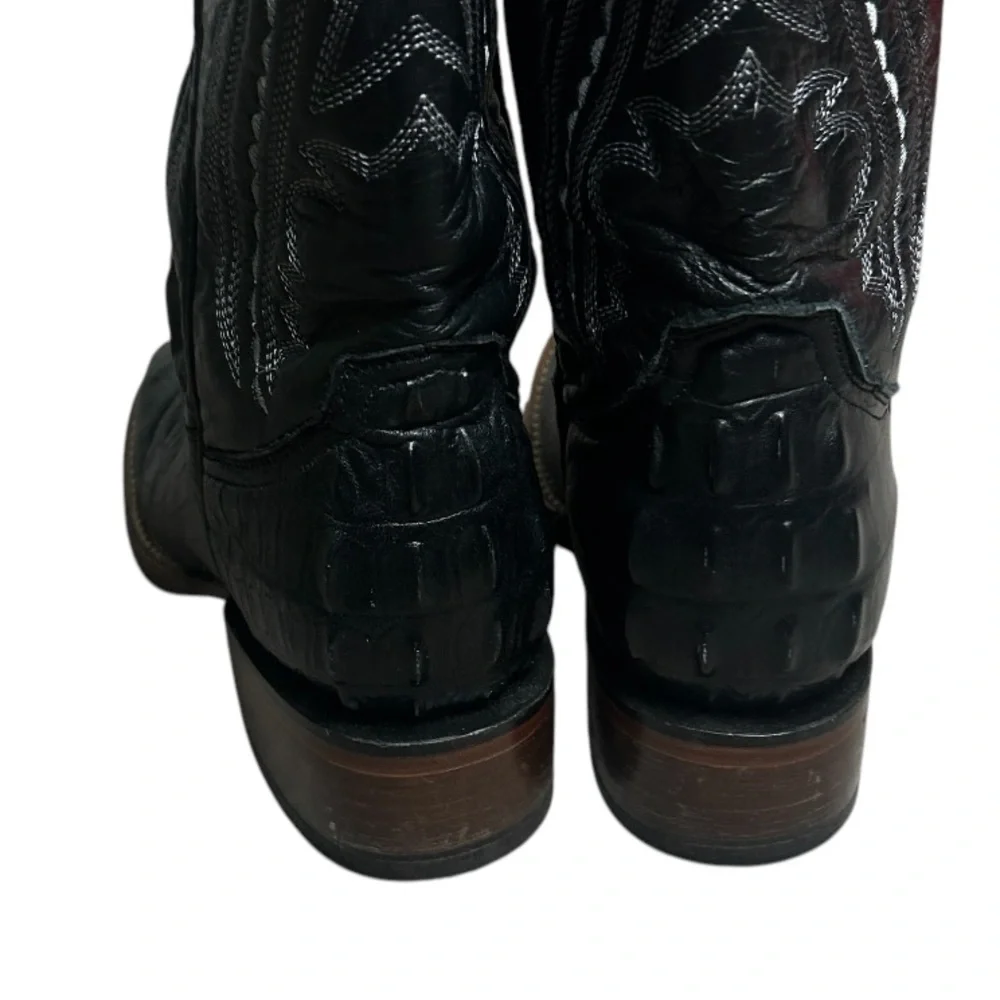 Tanner Mark Caiman Tail Print Embossed Cowboy Boot ( Black ) Kids Size 4
